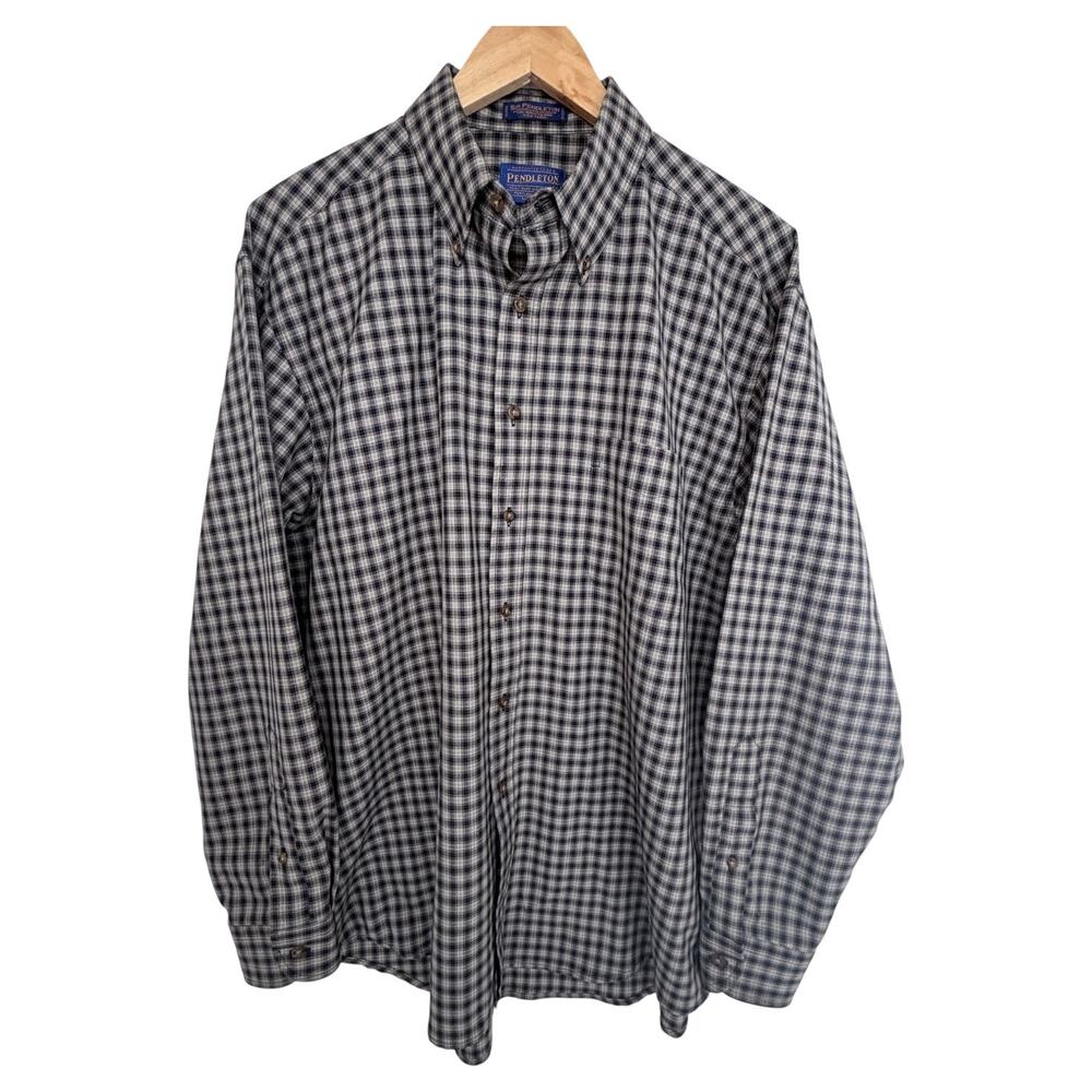 Pendleton Sir Pendleton Wool Button Down Shirt Mens Large Gray Plaid Long Sleeve